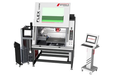 Laserbeschriftungsmaschine: Spirola Flexvario S2 mit Zuführ-Feeder für präzises und serienmässiges Laserbeschriften